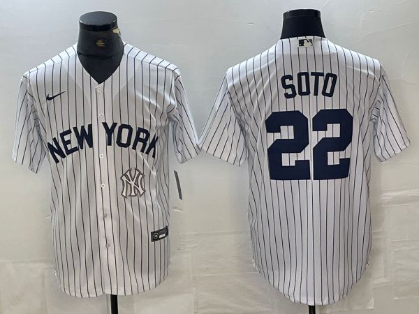 Men New York Yankees #22 Soto White Stripe Game Nike 2024 MLB Jersey style 2->->